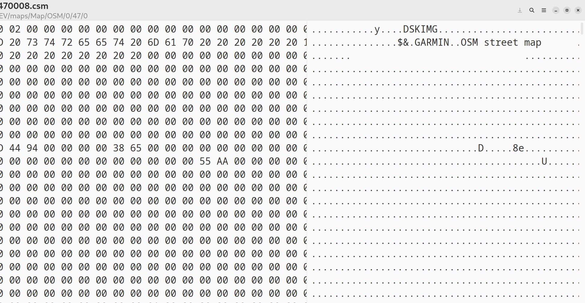 Coros map in hex editor